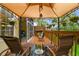 Relaxing covered patio with lounge chairs, an outdoor rug and access to the house at 3484 Primrose Way, Palm Harbor, FL 34683