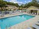 Community pool area offers lounging spots and is surrounded by a white fence at 3484 Primrose Way, Palm Harbor, FL 34683