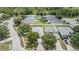 Aerial view of a lovely neighborhood with manicured lawns, white fences, and lush trees surrounding the homes at 5334 Tummel Ct, Wesley Chapel, FL 33545