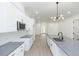 Bright kitchen features a center island, white cabinets, light gray countertops, and stainless steel microwave at 723 W 113Th Ave, Tampa, FL 33612