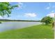 Picturesque lake view with lush green lawn, offering a serene and natural backdrop for outdoor enjoyment at 9140 Hillcroft Dr, Riverview, FL 33578