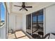 Private balcony features tile flooring, ceiling fan, and a view of the Gulf at 11000 Gulf Blvd # 703, Treasure Island, FL 33706