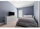 Contemporary bedroom features neutral walls, ceiling fan, and a large dresser with tv at 12729 Flatwood Creek Dr, Gibsonton, FL 33534