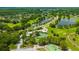Picturesque aerial of community amenities including tennis courts, pool, and lush landscaping near scenic lakes at 16317 Colwood Dr, Odessa, FL 33556