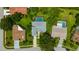 Aerial view showcases backyard pool, and surrounding mature trees at 16317 Colwood Dr, Odessa, FL 33556