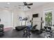 Home gym equipped with treadmill, weightlifting equipment, and a mounted TV for workouts at 2279 Mermaid Ne Pt, St Petersburg, FL 33703