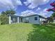 The backyard features lush green grass and a covered patio at 4315 Whittner Dr, Land O Lakes, FL 34639