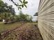 Picture of overgrown backyard, chain link fence, and side of shed at 4920 S 82Nd St, Tampa, FL 33619
