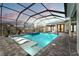 Relaxing screened-in pool area with a hot tub, sun loungers, and an outdoor movie screen at 8752 Loft Pt, Wesley Chapel, FL 33545