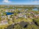 Stunning aerial view of waterfront homes with private docks surrounded by lush greenery and tranquil waters at 9011 Baywood Park Dr, Seminole, FL 33777