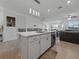 Kitchen island features sink and dishwasher with seating, pendant lighting, and an open view to the living room at 11287 Cay Spruce Way, San Antonio, FL 33576