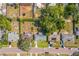 Aerial view of the property showcasing a large lot and mature trees in a quiet residential neighborhood at 1220 Magnolia Dr, Clearwater, FL 33756