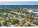 Panoramic aerial view of a residential neighborhood with lush greenery, displaying a mix of housing styles and community layout at 1220 Magnolia Dr, Clearwater, FL 33756