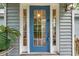 Elegant blue front door with glass panels and stylish hardware, adding curb appeal at 18324 Jorene Rd, Odessa, FL 33556