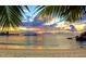 Sunset over a tranquil beach with palm fronds framing the vibrant colors of the sky and water at 1906 Canterbury Ln # 20, Sun City Center, FL 33573