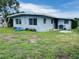 Exterior view of a single story home with light blue paint and a lawn at 2469 Trade Winds Dr, Dunedin, FL 34698