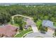 Aerial view of the property showcasing the home, lush landscaping, private pond, and neighborhood at 32015 Summerglade Dr, Wesley Chapel, FL 33545
