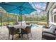 Inviting screened-in pool area with ample seating, a spa, and a beautiful view of the natural landscape at 32015 Summerglade Dr, Wesley Chapel, FL 33545