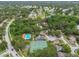 Aerial view showcases this lush neighborhood with mature landscaping, tennis courts, and a community pool at 3673 Fremantle Dr, Palm Harbor, FL 34684