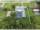 Birds eye view of a well-maintained property with a screened in pool, surrounded by lush landscaping at 37331 Hickory Hill Ln, Dade City, FL 33525