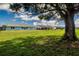 Sprawling lawn view of homes with blue skies and mature tree in this Sun City Center neighborhood at 624 La Jolla Ave, Sun City Center, FL 33573