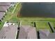 An aerial view of home backyards with lawn and pond access at 10308 Malvasia Ave, Riverview, FL 33578