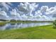 Scenic view of the pond surrounded by lush greenery, highlighting the property's natural beauty at 10308 Malvasia Ave, Riverview, FL 33578