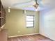 The bedroom has a ceiling fan, a window, and an olive green wall at 12206 N 53Rd St, Temple Terrace, FL 33617