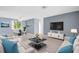 Open-concept living and dining area with stylish furniture and large windows overlooking the yard at 1415 Yale Dr, Holiday, FL 34691