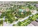 Gorgeous aerial shot of a planned community showcasing mature trees and a community pool at 15403 Wicked Strong St, Sun City Center, FL 33573