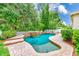 Beautiful backyard pool with a tanning ledge, waterfall feature, and lush landscaping at 1610 Stetson Dr, Wesley Chapel, FL 33543