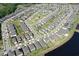 Neighborhood aerial view showing rooftops, streets, pool, and nearby ponds at 17714 Everlong Dr, Land O Lakes, FL 34638