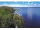 Scenic aerial shot of calm lake surrounded by vibrant green trees under a partly cloudy sky at 3895 Mimosa Pl, Palm Harbor, FL 34685