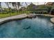 Captivating pool area enclosed with a screen, showcasing a spa and stunning blue mosaic design enhancing its appeal at 3895 Mimosa Pl, Palm Harbor, FL 34685
