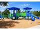 Community playground featuring multiple slides, climbing structures, and shaded areas for children at 4077 Cadence Loop, Land O Lakes, FL 34638