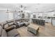 Open-concept living space with a modern kitchen, spacious dining area, and a comfortable gray sectional at 5926 Frontier Dr, Zephyrhills, FL 33540