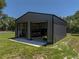 Two-bay black steel structure in backyard of property at 5926 Frontier Dr, Zephyrhills, FL 33540