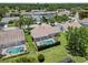 Backyard aerial view with pool and screened in patio with mature landscaping at 6009 Cedarwood Ln, Bradenton, FL 34203