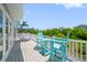 Outdoor deck area with white railings and blue patio furniture overlooking the landscape at 601 2Nd St, Indian Rocks Beach, FL 33785