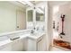 Bright bathroom featuring a sink with white cabinetry, neutral walls, and an accent mirror and a skylight at 70 Morning Dove Pl, Oldsmar, FL 34677