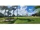 Palm trees frame the view of a lush green golf course, showcasing the community's recreational amenities at 70 Morning Dove Pl, Oldsmar, FL 34677
