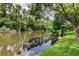 Scenic pond view surrounded by mature trees and lush greenery, offering a peaceful and picturesque natural setting at 11121 Clayridge Dr, Tampa, FL 33635