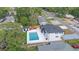An aerial view of the home's backyard, featuring a pristine in-ground pool and surrounding greenery at 1413 E 108Th Ave, Tampa, FL 33612