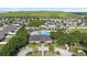 Aerial view of neighborhood pool, clubhouse, playground, and lush green surroundings on a sunny day at 14403 Dunrobin Dr, Wimauma, FL 33598