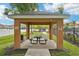 The covered picnic area offers a shaded retreat with seating, overlooking a playground and open green space at 14460 English Lavender Dr, Wimauma, FL 33598