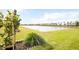 Beautiful backyard with a pond view and well-maintained green grass, perfect for outdoor enjoyment at 16831 Banner Shell Pl, Wimauma, FL 33598