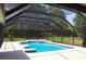 A full view of the screened-in pool surrounded by a white patio and green backyard at 3405 Silver Glen Ct, Plant City, FL 33566