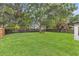Spacious backyard with lush green grass, mature trees, and a fenced perimeter at 3408 W Swann Ave, Tampa, FL 33609