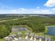 Stunning aerial view of a serene pond, complemented by lush greenery and neighborhood at 34797 Rainville Loop, Zephyrhills, FL 33541