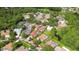Aerial view of a residential area showcasing homes with screened pools, lawns, and landscaping at 9813 Woodbay Dr, Tampa, FL 33626